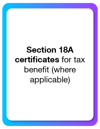 Section 18A certificates for tax benefit (where applicable)