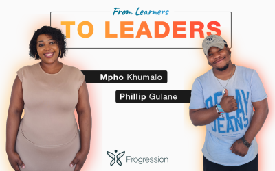 Phillip Gulane and Mpho Khumalo celebrating their permanent appointments at Progression